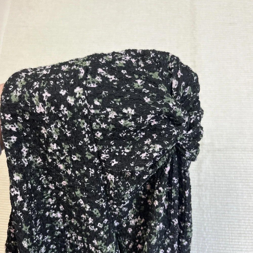 LOFT Floral Shirred Smocked Puff Sleeve Shirt‎ L
